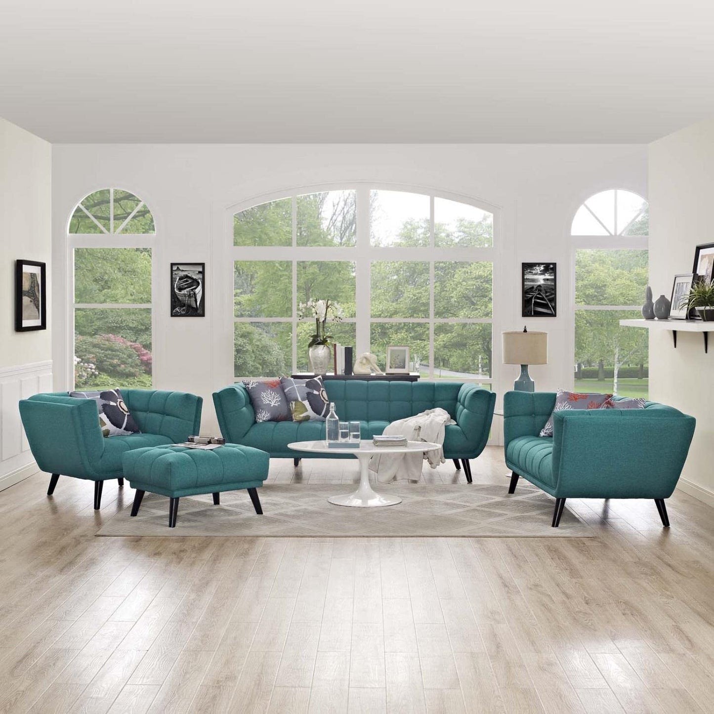 kitchen and dining room sets | CasaFoyer Bestow Collection | Luxurious Upholstered Sofa, Loveseat, Armchair Set - Teal | Bold Profile, Polyester Fabric, Foam Padding, Button Tufting | Ideal for Mid-Century, Modern Farmhouse, Contemporary Decors | Complete & Stylish Seating Solution | casafoyer.myshopify.com