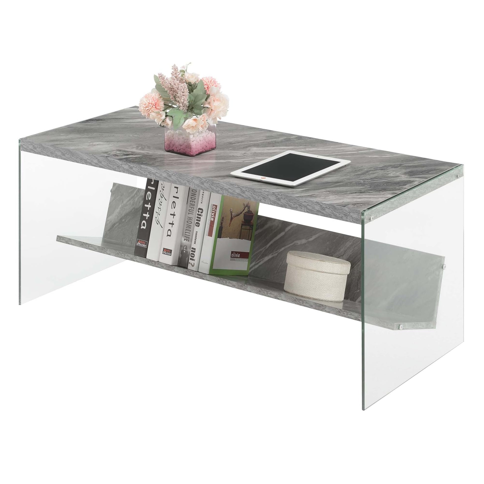 TABLE | Ergode SoHo Coffee Table with Shelf | Contemporary Design | Tempered Glass Sides | Spacious Tabletop | Portable | Ideal for Living Room, Office, or Entertainment Space | Lower Shelf for Storage | casafoyer.myshopify.com