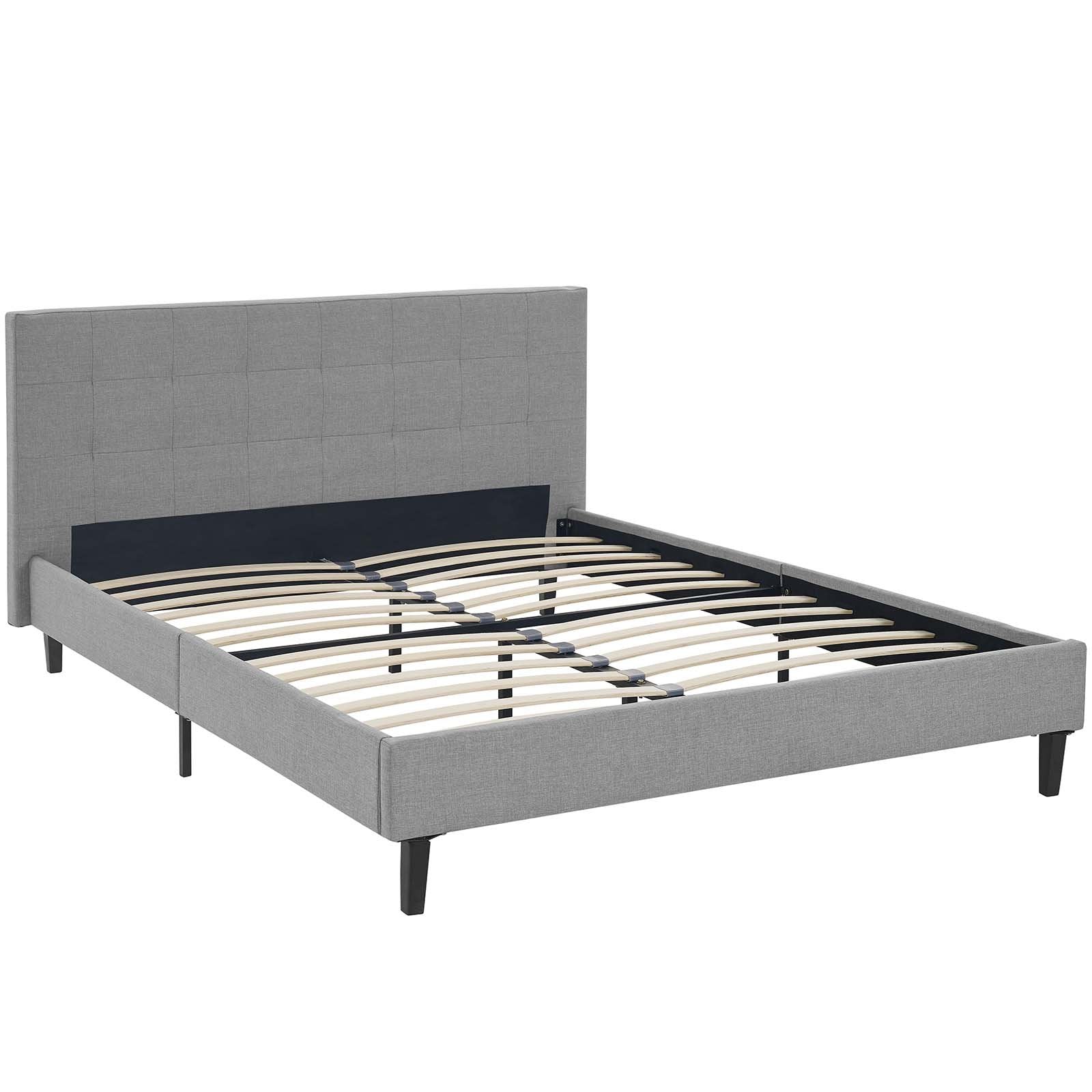 Bed | CasaFoyer Linnea Platform Bed | Elegant Upholstered Tufted Headboard | Solid Wood Legs | Slatted Support System | Queen Size | Light Gray | casafoyer.myshopify.com