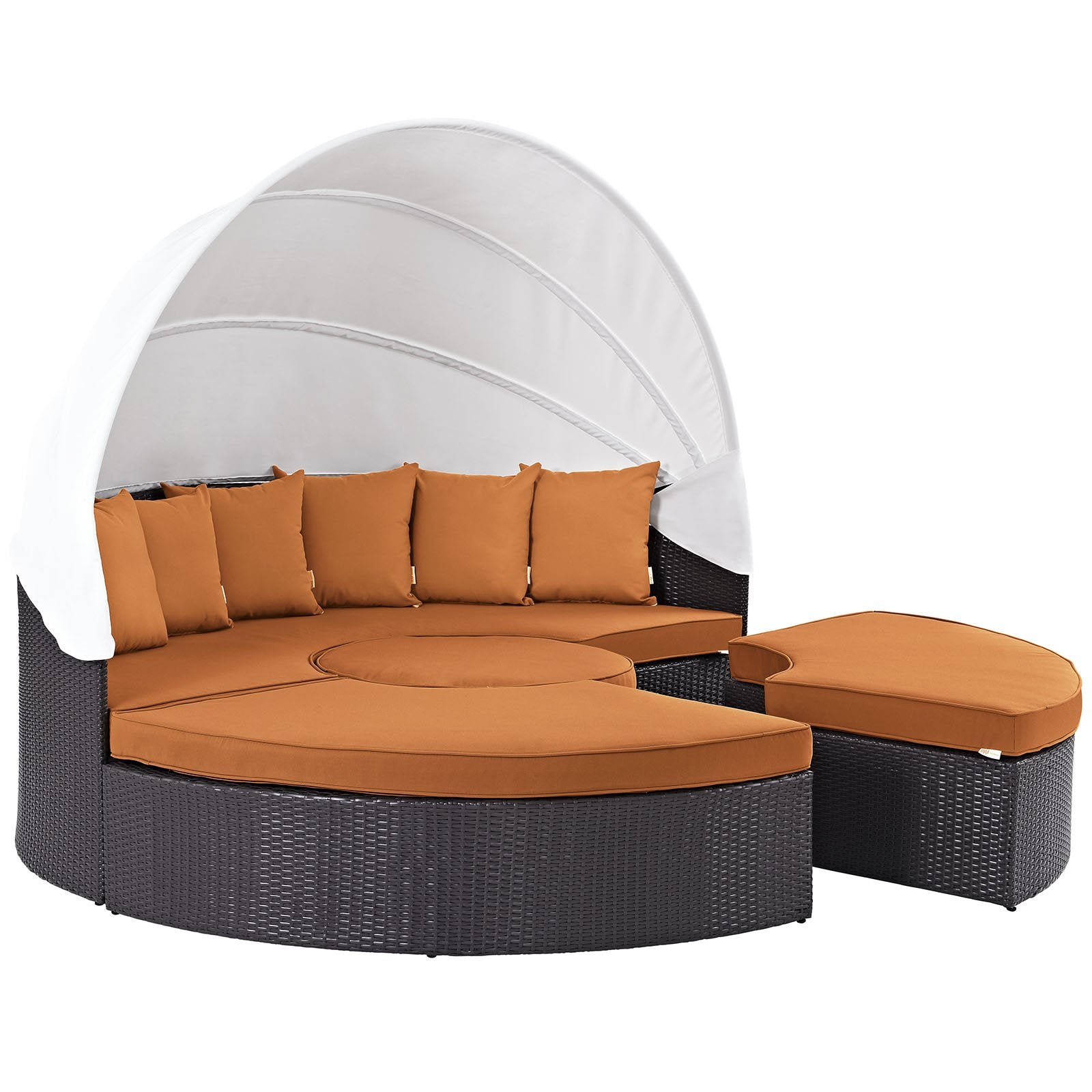sofas | CasaFoyer Convene Outdoor Sectional Series | Modular Patio Daybed with Canopy | Weather-Resistant Cushions | Espresso Orange | casafoyer.myshopify.com