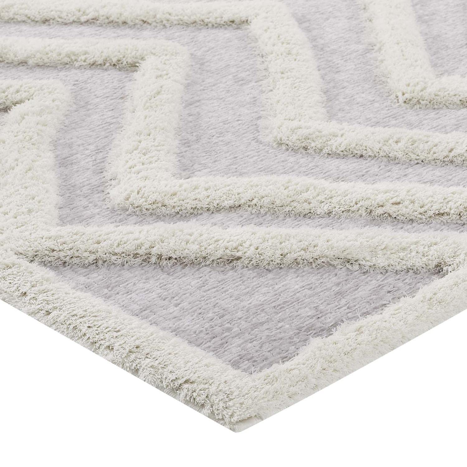 Carpet & Rugs | CasaFoyer Pathway Abstract Chevron 5x8 Shag Area Rug | Elegant Ivory & Light Gray Design | Luxurious Polyester & Chenille Blend | Durable & Family-Friendly | Perfect for Living Room, Bedroom, or Family Room | Easy to Clean & Maintain | Includes One Rug | casafoyer.myshopify.com