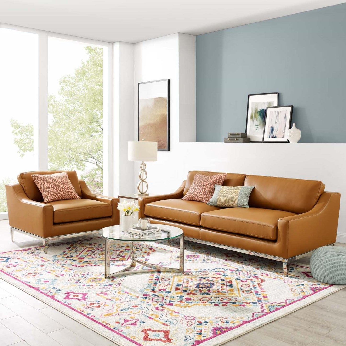kitchen and dining room sets | CasaFoyer Harness Sofa & Armchair Set | Exquisite Leather Upholstery | Opulent Comfort | Stainless Steel Base | Vintage & Contemporary Home | Tan | casafoyer.myshopify.com