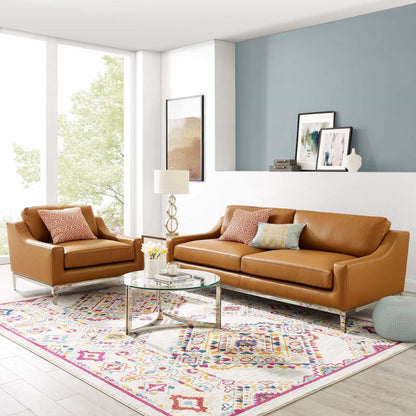 kitchen and dining room sets | CasaFoyer Harness Sofa & Armchair Set | Exquisite Leather Upholstery | Opulent Comfort | Stainless Steel Base | Vintage & Contemporary Home | Tan | casafoyer.myshopify.com