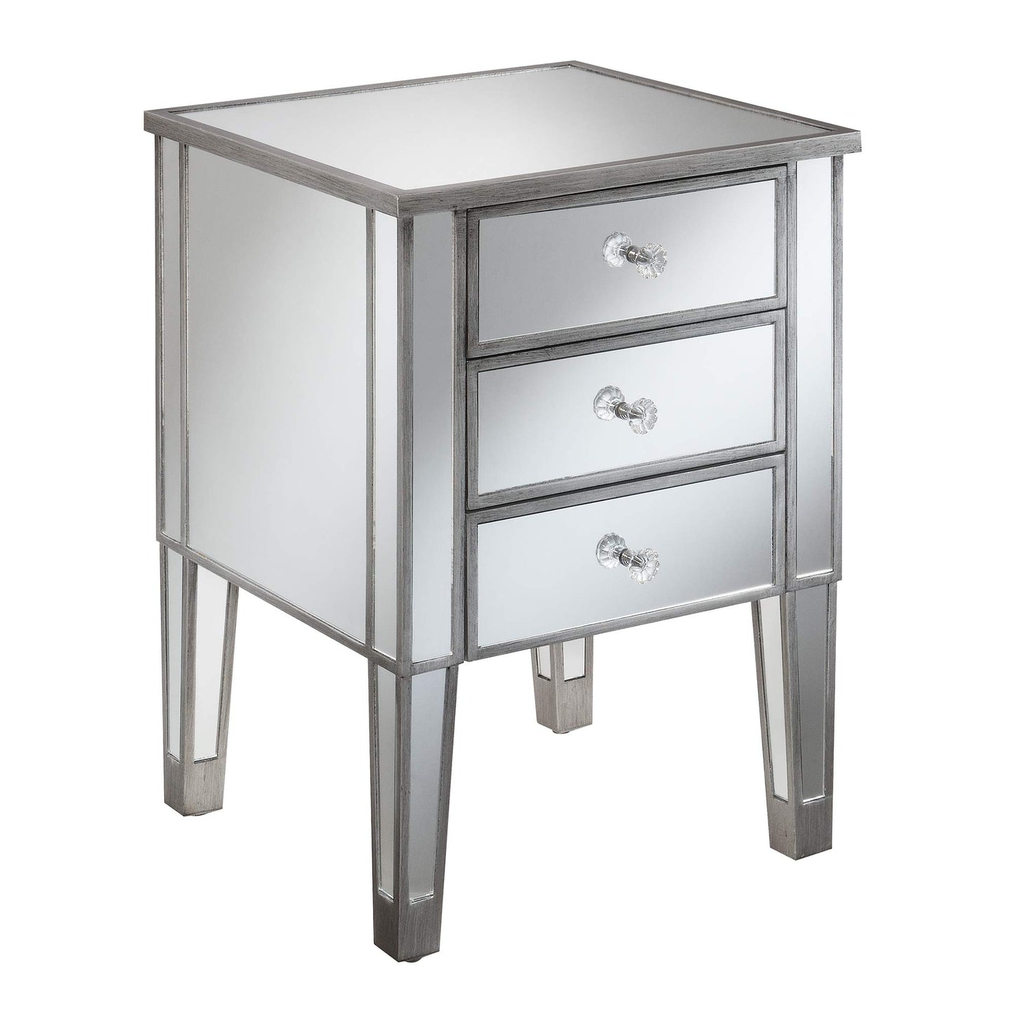 TABLE | Ergode Gold Coast Mirrored 3 Drawer End Table | Elegant Glam Style | Ample Storage Space | Faux Crystal Knobs | MDF Construction | Easy Upkeep | Solid Fir Wood Legs | casafoyer.myshopify.com