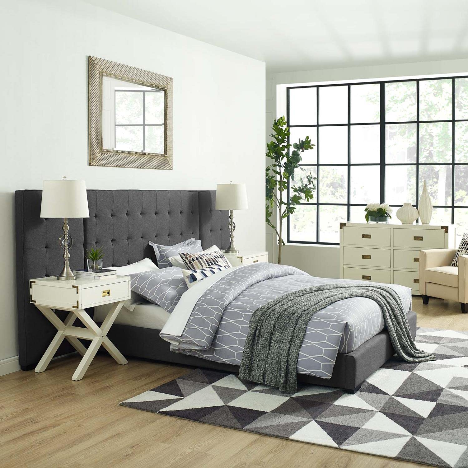 adjustable bed bases | CasaFoyer Sierra Queen Upholstered Fabric Platform Bed | Timeless Charm | Soft Polyester Upholstery | Foam Padded | Wall Panels | Black-Stained Wood Legs | Biscuit Tufting | Sturdy Slat Support | Accommodates Various Mattresses | 1322 lbs Weight Capacity | casafoyer.myshopify.com