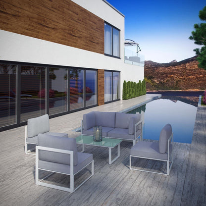 Patio Furniture Sets | Fortuna Outdoor Patio Sectional Sofa Set | Modern & Luxurious 9-Piece Furniture | Durable Aluminum Frame | All-Weather Cushions | Includes Coffee Table | White Gray | casafoyer.myshopify.com
