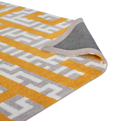 Carpet & Rugs | CasaFoyer Nahia Geometric Maze Area Rug | Modern Design | Soft Polyester Microfiber | Durable Jute Bottom | Stain-Resistant | Non-Shedding | Easy to Maintain | 5x8 Size | Ivory, Light Gray, Banana Yellow | casafoyer.myshopify.com