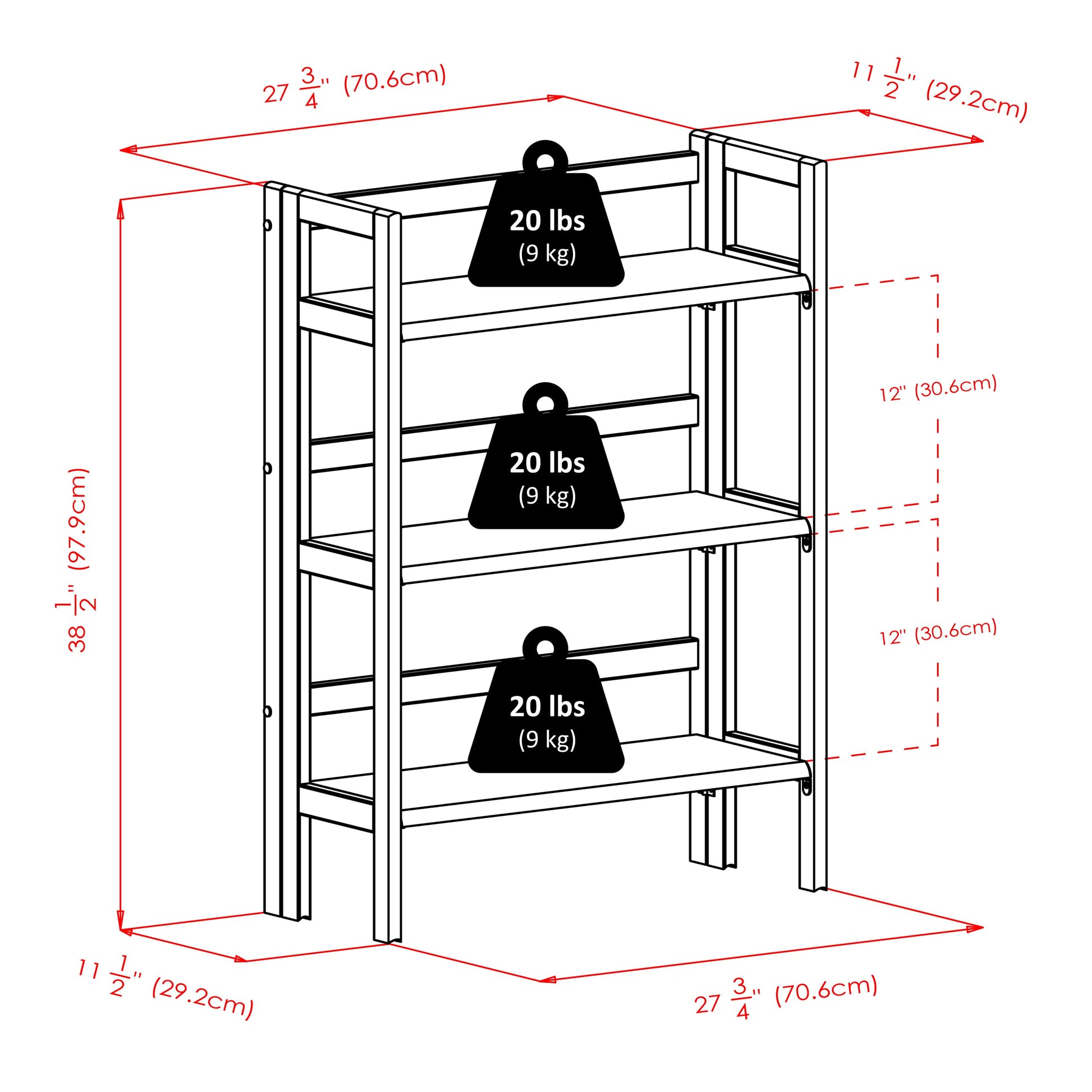 bookcases | Ergode  Wood Torino Folding Storage Shelf | Solid Wood | Black Finish | 2 Baskets | Foldable & Stackable | 27.8W x 11.5D x 38.5H | 20 lbs. Weight Capacity | casafoyer.myshopify.com