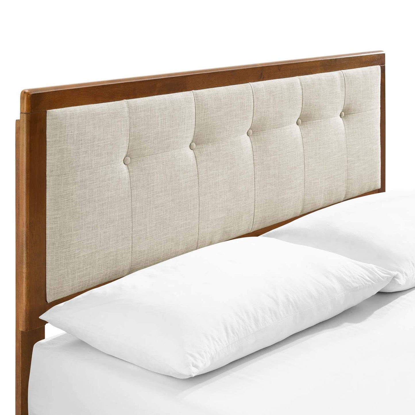 Bed | CasaFoyer Willow Tufted Wood King Platform Bed | Contemporary Charm | Mid-Century Design | Durable Construction | No Box Spring Needed | Walnut Beige | casafoyer.myshopify.com