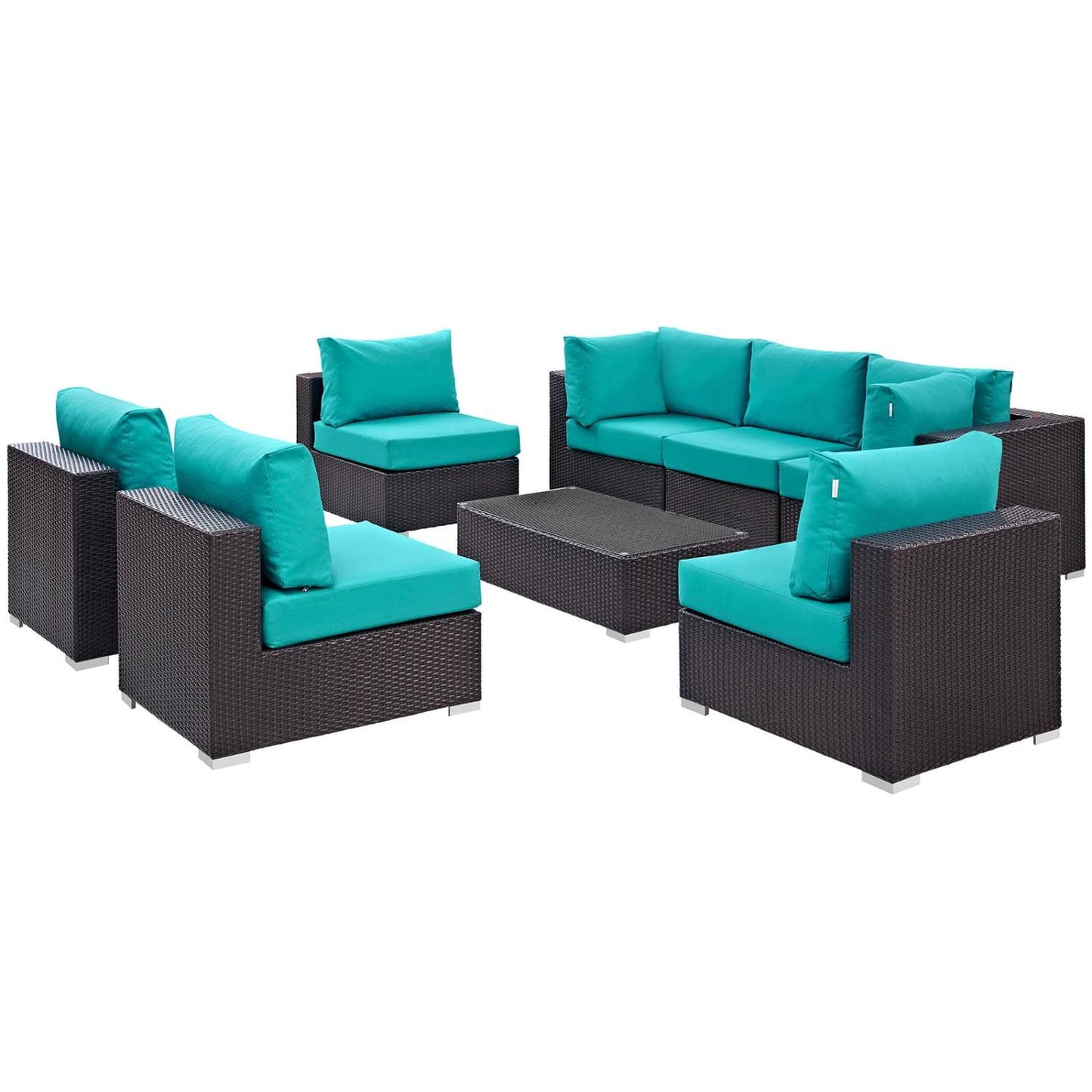 kitchen and dining room sets | CasaFoyer Convene Outdoor Sectional Set | Durable Rattan Weave | Weather-Resistant Cushions | 5 Piece Patio Sofa Set with Coffee Table | Espresso Turquoise | casafoyer.myshopify.com