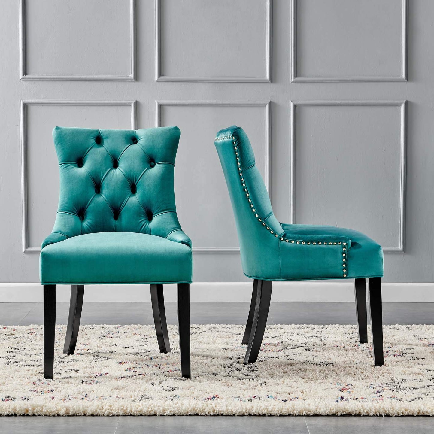 home office desk chairs | CasaFoyer Regent Tufted Button Upholstered Performance Velvet Dining Chair | Set of 2 | Teal | casafoyer.myshopify.com