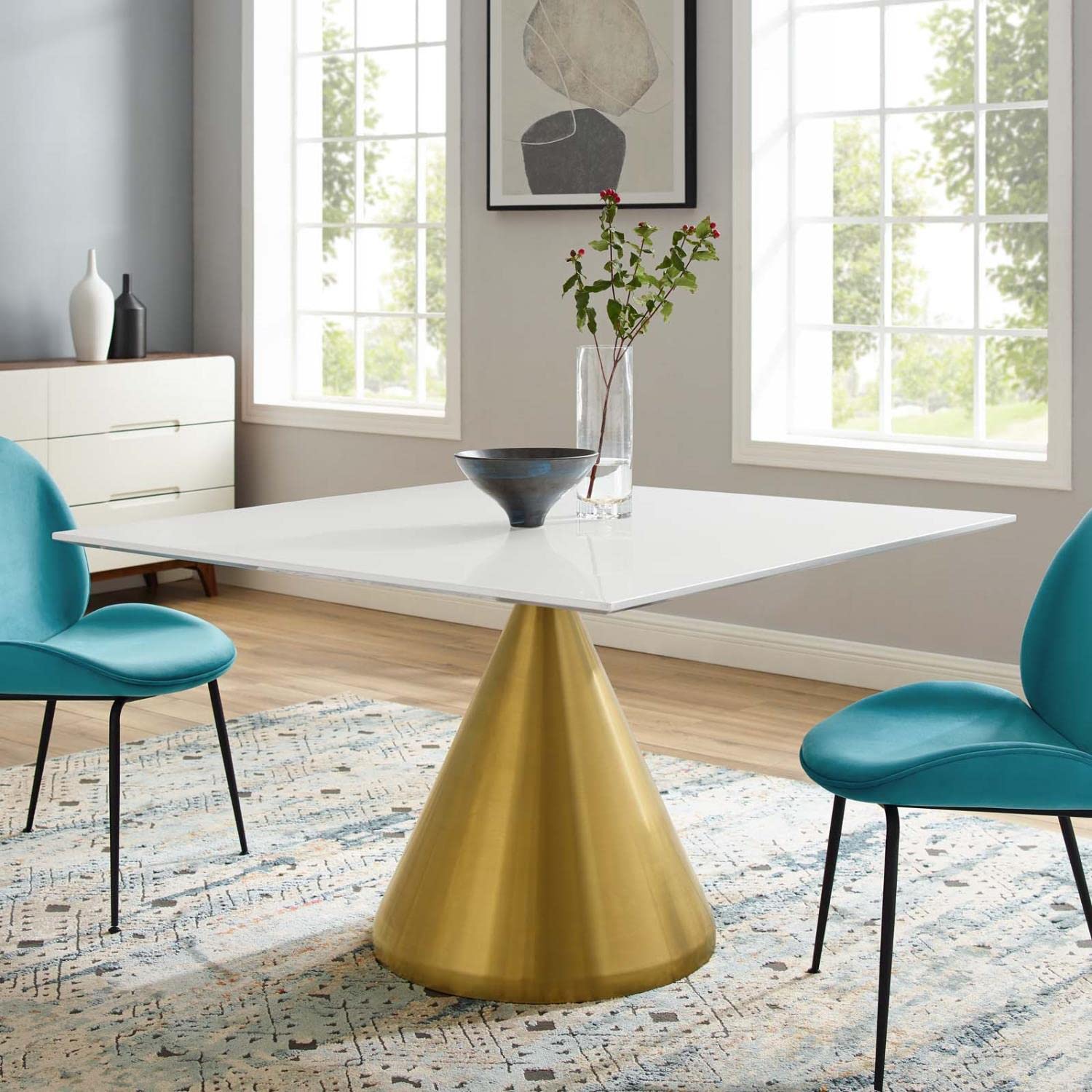 patio dining tables | CasaFoyer Tupelo 47 Dining Table | Modern Style | Mid-Century Design | Gold Metal Base | Easy to Clean | Non-Marking Ring | Assembly Required | casafoyer.myshopify.com