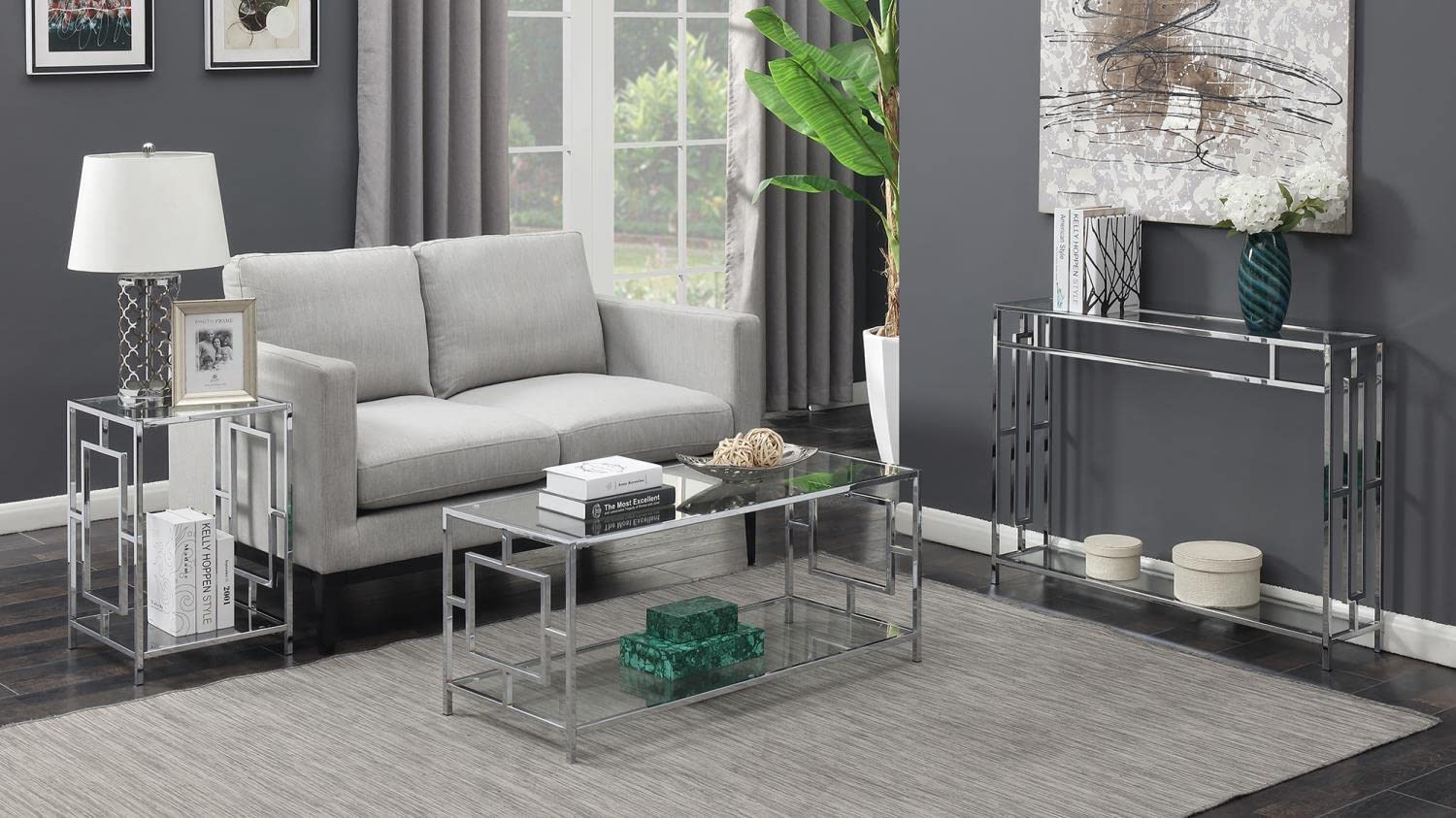 TABLE | Ergode Town Square Chrome Console Table with Shelf | Elegant, Versatile, Easy Assembly | Showcase Decorative Items | Complements Chrome Collection | casafoyer.myshopify.com