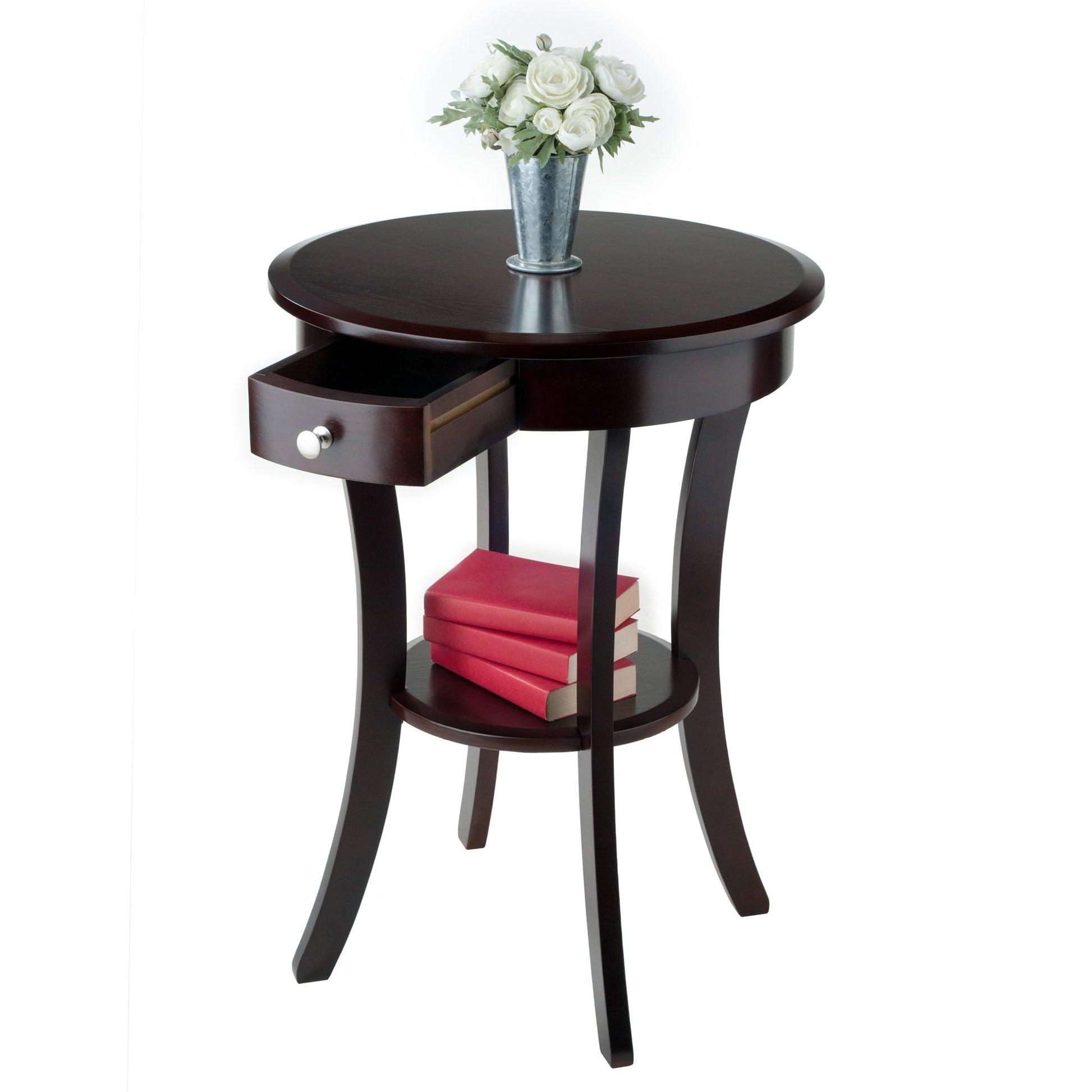 TABLE | Ergode  Wood Sasha Accent Table | Deluxe Size | Ample Space | Elegant Round Design | Storage Drawer & Display Shelf | Multiple Finishes | Easy Assembly | 20 W x 20 D x 27 H | casafoyer.myshopify.com
