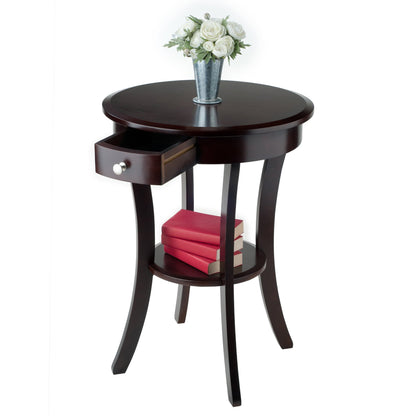 TABLE | Ergode  Wood Sasha Accent Table | Deluxe Size | Ample Space | Elegant Round Design | Storage Drawer & Display Shelf | Multiple Finishes | Easy Assembly | 20 W x 20 D x 27 H | casafoyer.myshopify.com