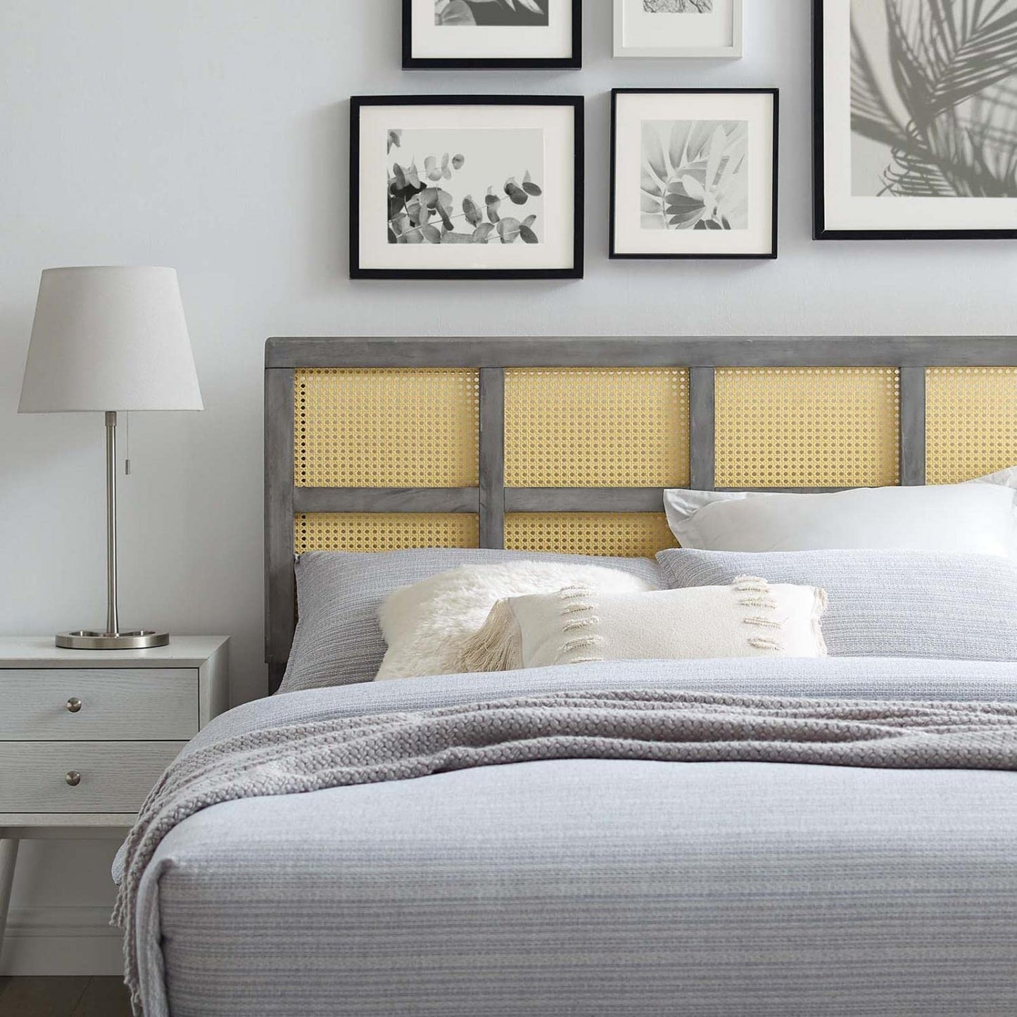 Bed | CasaFoyer Luana Cane Woven Rattan Full Headboard | Mid-Century Modern | Organic Feel | Interchangeable Bed Frame Compatible | Solid Rubberwood Construction | casafoyer.myshopify.com