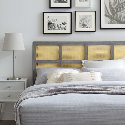 Bed | CasaFoyer Luana Cane Woven Rattan Full Headboard | Mid-Century Modern | Organic Feel | Interchangeable Bed Frame Compatible | Solid Rubberwood Construction | casafoyer.myshopify.com