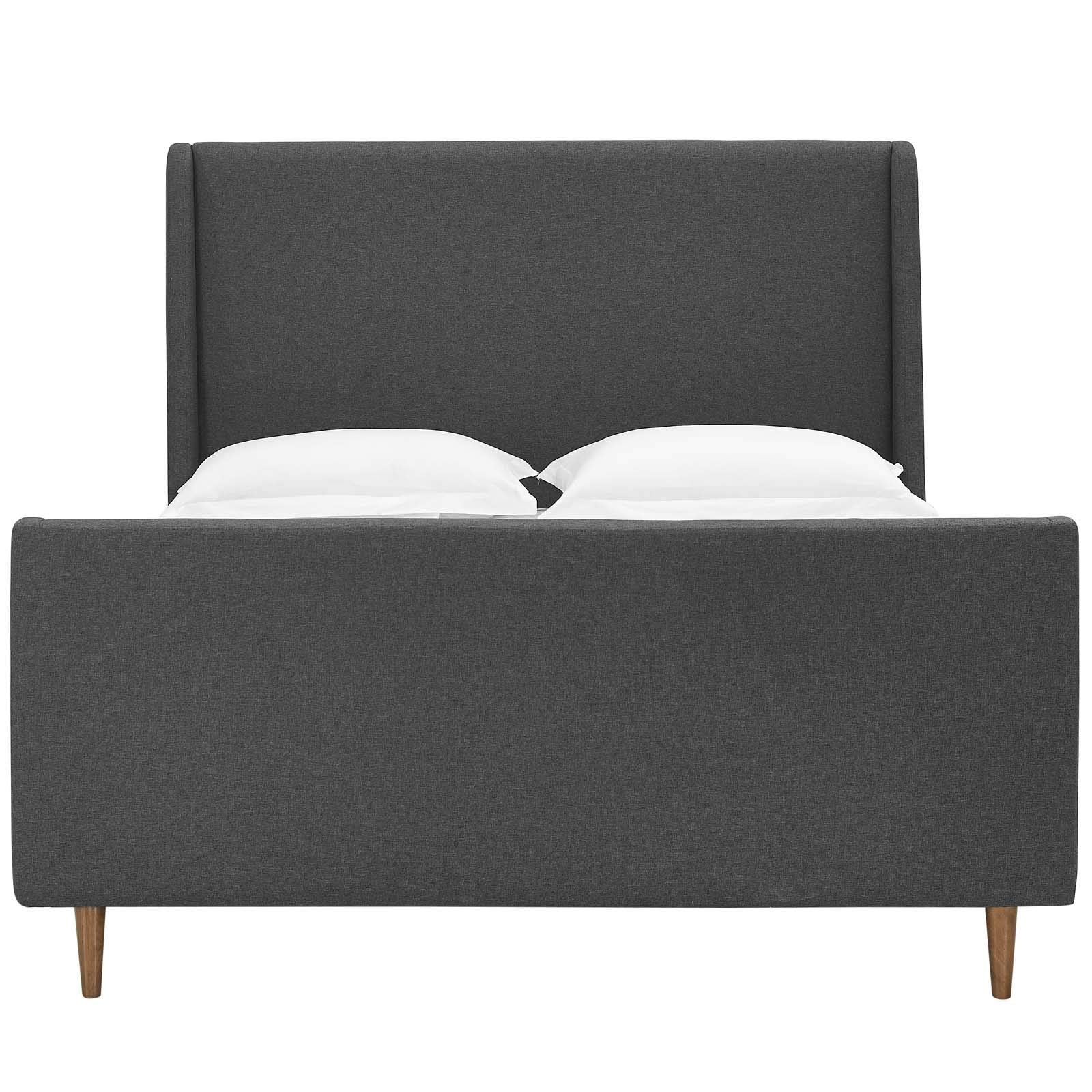 adjustable bed bases | CasaFoyer Aubree Upholstered Fabric Sleigh Queen Platform Bed | Modern Design | Padded Headboard | Walnut Legs | Polyester Upholstery | Sturdy Support System | 1322 lbs Weight Capacity | casafoyer.myshopify.com