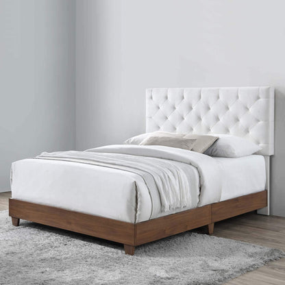 adjustable bed bases | CasaFoyer Rhiannon Diamond Tufted Performance Velvet Upholstered Queen Bed | Walnut White | MDF & Wood Frame | Tapered Legs | Stain-Resistant Velvet Upholstery | Cushioned Tufted Headboard | 800 lbs Weight Capacity | casafoyer.myshopify.com