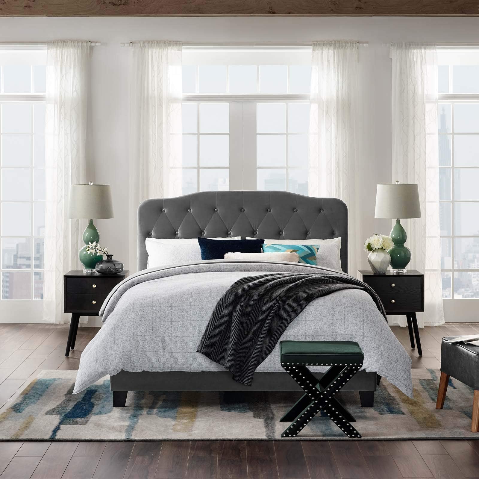adjustable bed bases | CasaFoyer Amelia Full Bed | Luxurious Velvet Upholstery | Button-Tufted Headboard | Stain-Resistant Fabric | Solid Wood Construction | Non-Marking Legs | Supports 800 lbs | Gray | casafoyer.myshopify.com