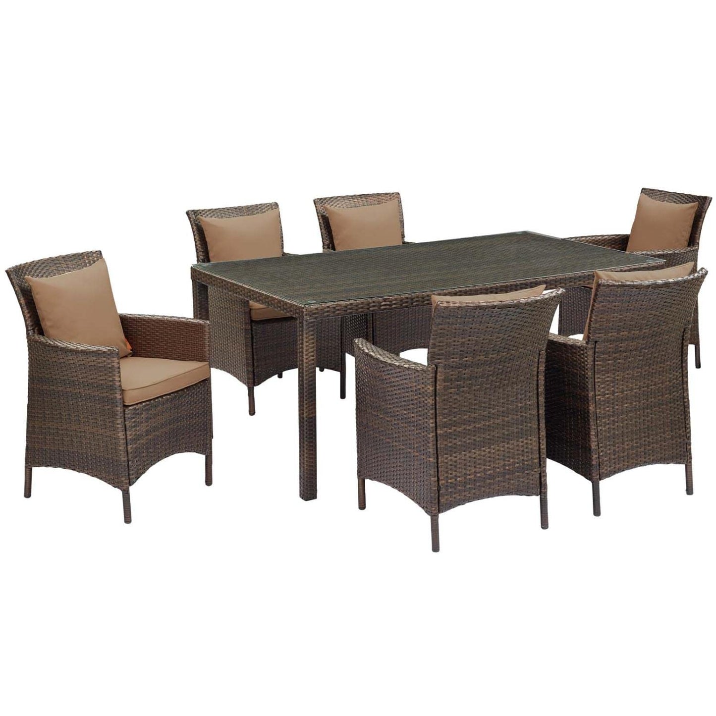 kitchen and dining room sets | CasaFoyer Conduit 7 Piece Outdoor Patio Dining Set | Transitional Style | UV-Resistant Wicker Rattan | Tempered Glass Tabletop | Comfortable Cushions | casafoyer.myshopify.com