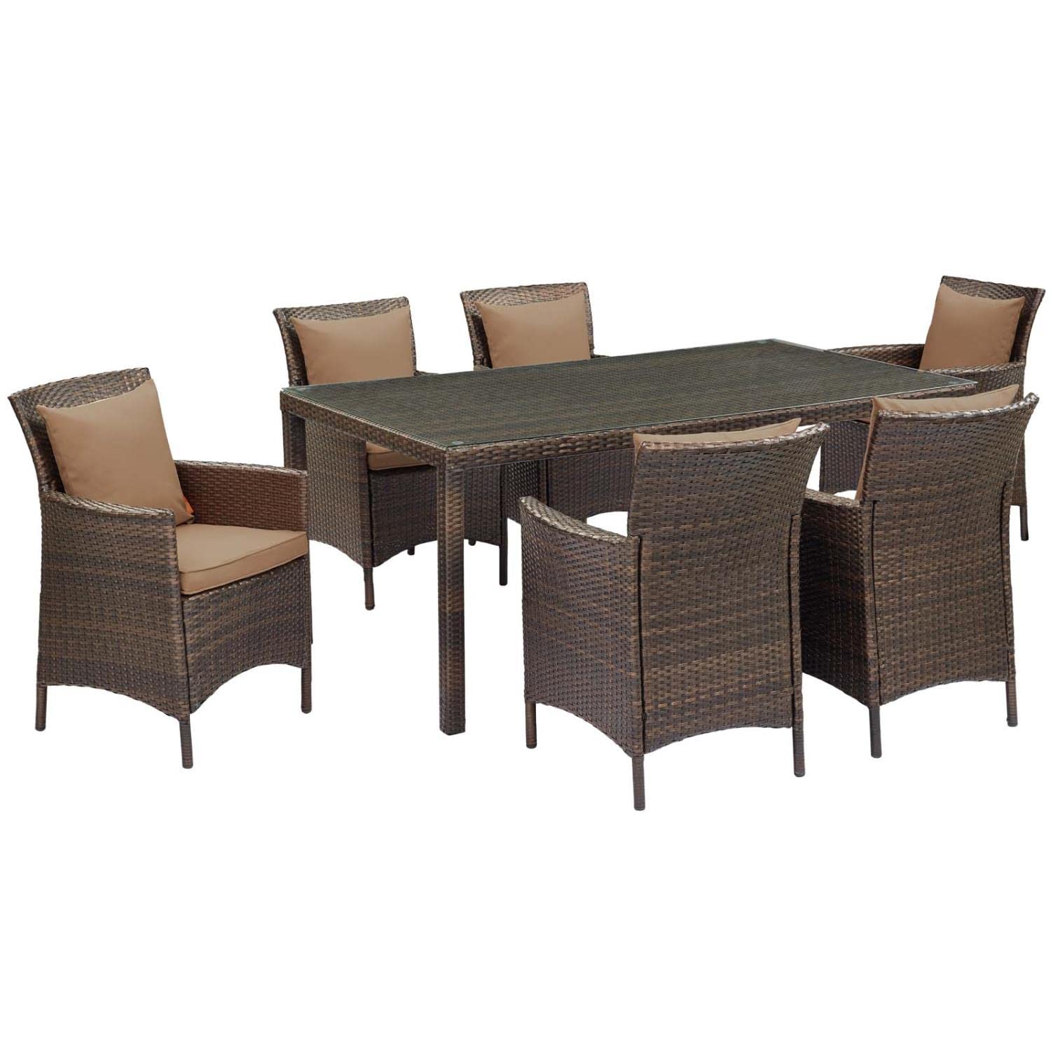 kitchen and dining room sets | CasaFoyer Conduit 7 Piece Outdoor Patio Dining Set | Transitional Style | UV-Resistant Wicker Rattan | Tempered Glass Tabletop | Comfortable Cushions | casafoyer.myshopify.com