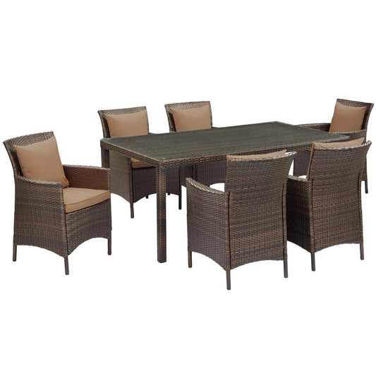 kitchen and dining room sets | CasaFoyer Conduit 7 Piece Outdoor Patio Dining Set | Transitional Style | UV-Resistant Wicker Rattan | Tempered Glass Tabletop | Comfortable Cushions | casafoyer.myshopify.com