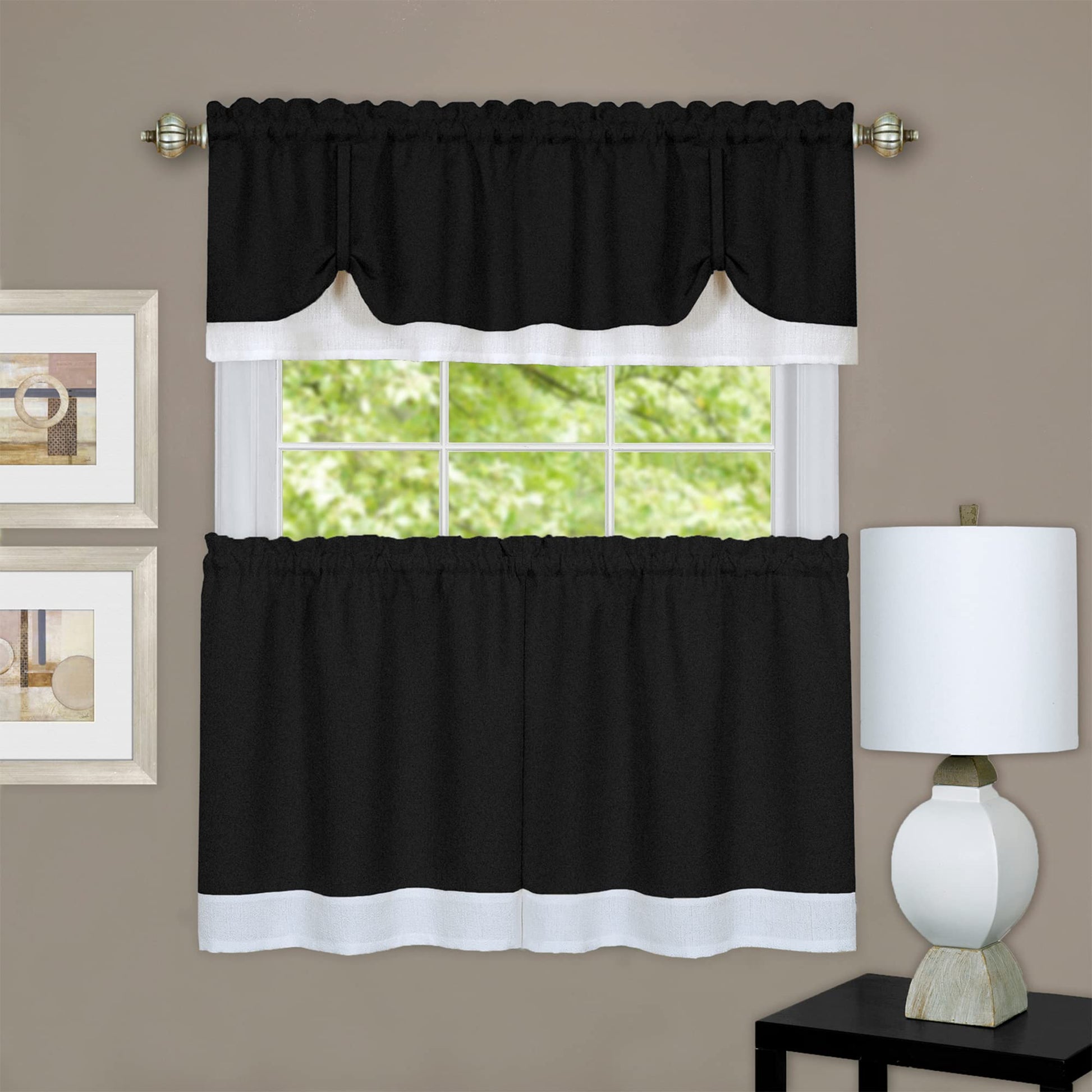 solar panels | CasaFoyer Darcy Window Curtain Tier & Valance Set | Premium Polyester Fabric | Ideal for Kitchen | 1.5 Rod Pocket | Machine Washable | Black/White | casafoyer.myshopify.com