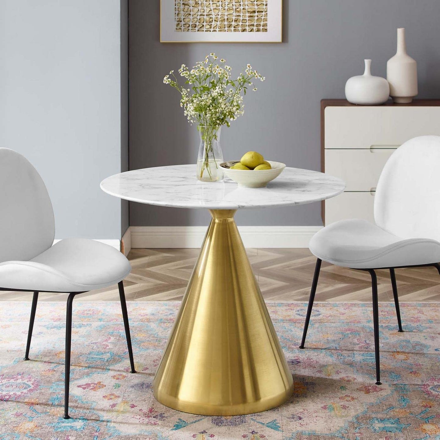 patio dining tables | CasaFoyer Tupelo 36 Dining Table | Modern Style | Mid-Century Charm | Polished Gold Base | Artificial Marble Top | Easy to Clean | Non-Marking Ring | casafoyer.myshopify.com