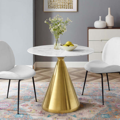 patio dining tables | CasaFoyer Tupelo 36 Dining Table | Modern Style | Mid-Century Charm | Polished Gold Base | Artificial Marble Top | Easy to Clean | Non-Marking Ring | casafoyer.myshopify.com
