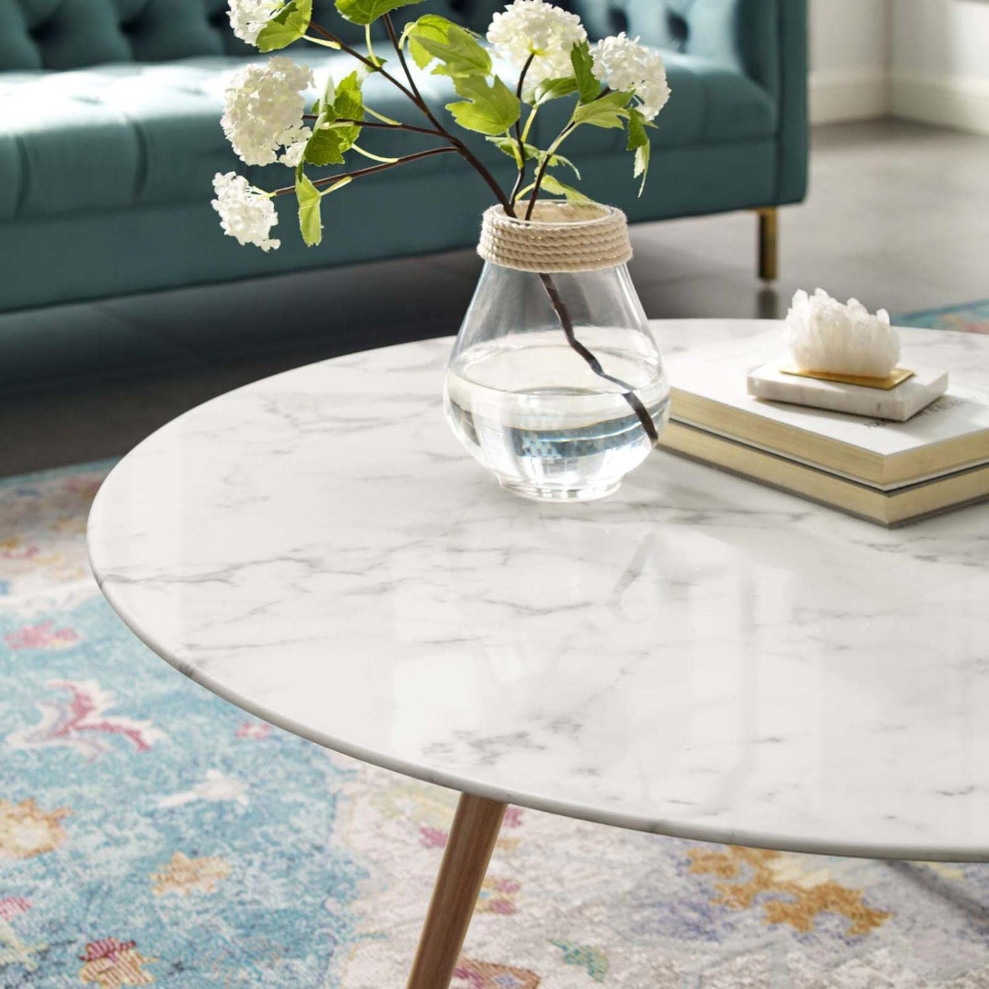 coffee tables | Ergode Lippa 40 Round Walnut Veneer Coffee Table | Timeless Design | Scratch-Resistant Finish | Tripod Base | Perfect for Living Room or Home Office | casafoyer.myshopify.com
