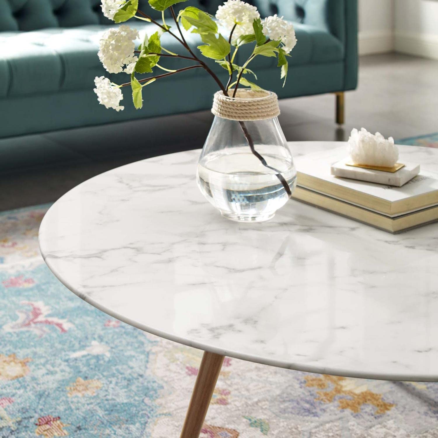 coffee tables | Ergode Lippa 40 Round Walnut Veneer Coffee Table | Timeless Design | Scratch-Resistant Finish | Tripod Base | Perfect for Living Room or Home Office | casafoyer.myshopify.com