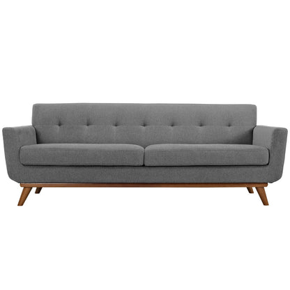 sofas | Engage Sofa | Gently Curved | Dual Cushions | Tufted Buttons | Cherry Wood Legs | Lounging, Coffee Brunch, Conversations | Upholstered Fabric | Expectation Gray | casafoyer.myshopify.com