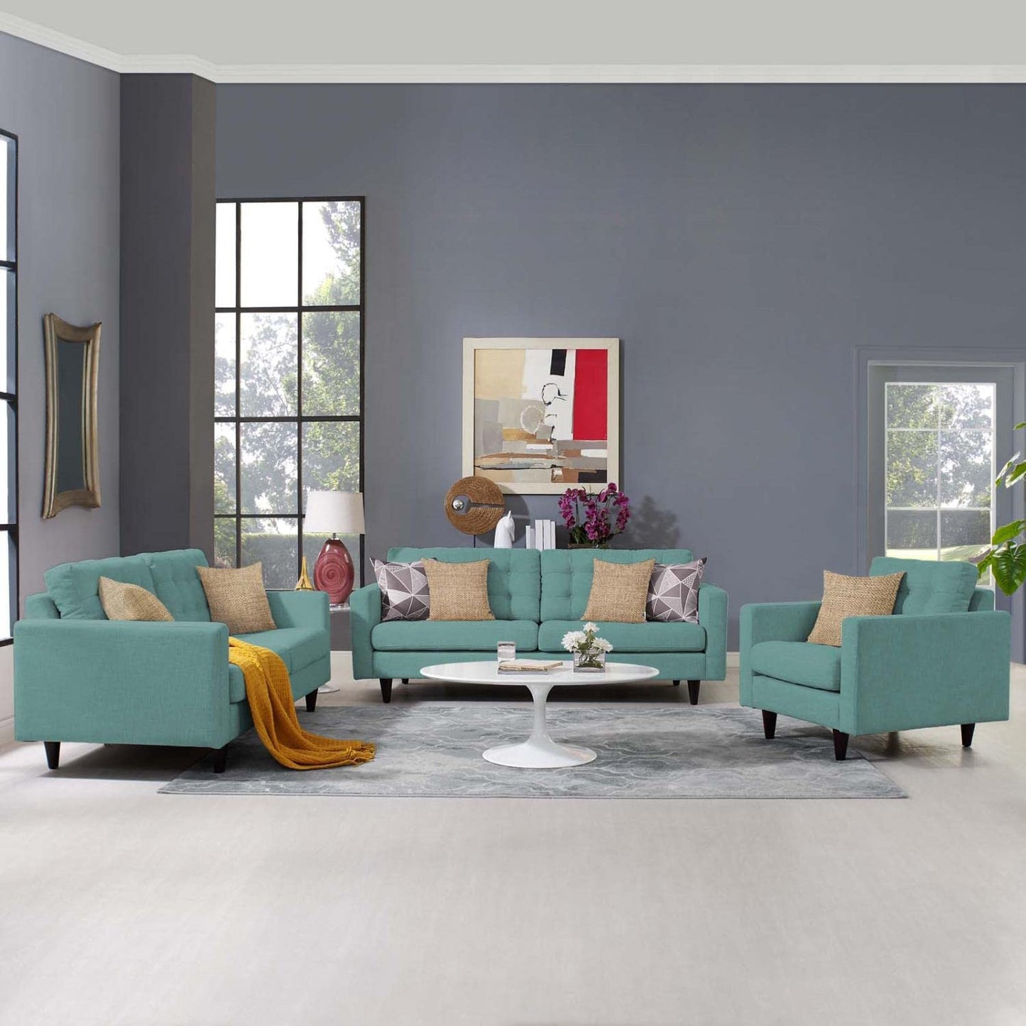 kitchen and dining room sets | CasaFoyer Empress Button Tufted Upholstered Fabric Sectional Sofa Set | Plush Cushions | Sturdy Wood Frame | Stain-Resistant Upholstery | Includes Armchair, Loveseat, Sofa | casafoyer.myshopify.com