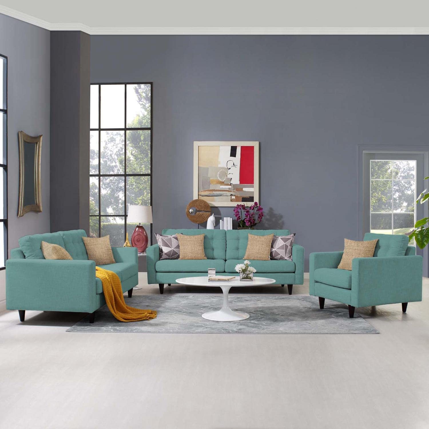kitchen and dining room sets | CasaFoyer Empress Button Tufted Upholstered Fabric Sectional Sofa Set | Plush Cushions | Sturdy Wood Frame | Stain-Resistant Upholstery | Includes Armchair, Loveseat, Sofa | casafoyer.myshopify.com
