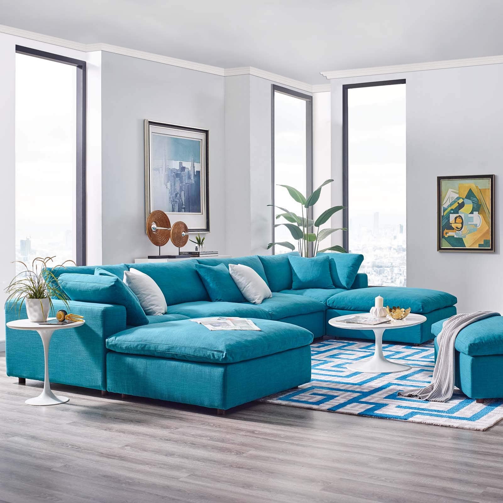 kitchen and dining room sets | CasaFoyer Commix Plush Comfort 6-Piece Sectional Sofa Set | Teal | Solid Wood Frame | Polyester & Linen Upholstery | Down Feather & Cotton Cushions | Ideal for Living Room, Family Room, or Game Room | casafoyer.myshopify.com