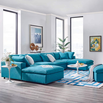 kitchen and dining room sets | CasaFoyer Commix Plush Comfort 6-Piece Sectional Sofa Set | Teal | Solid Wood Frame | Polyester & Linen Upholstery | Down Feather & Cotton Cushions | Ideal for Living Room, Family Room, or Game Room | casafoyer.myshopify.com