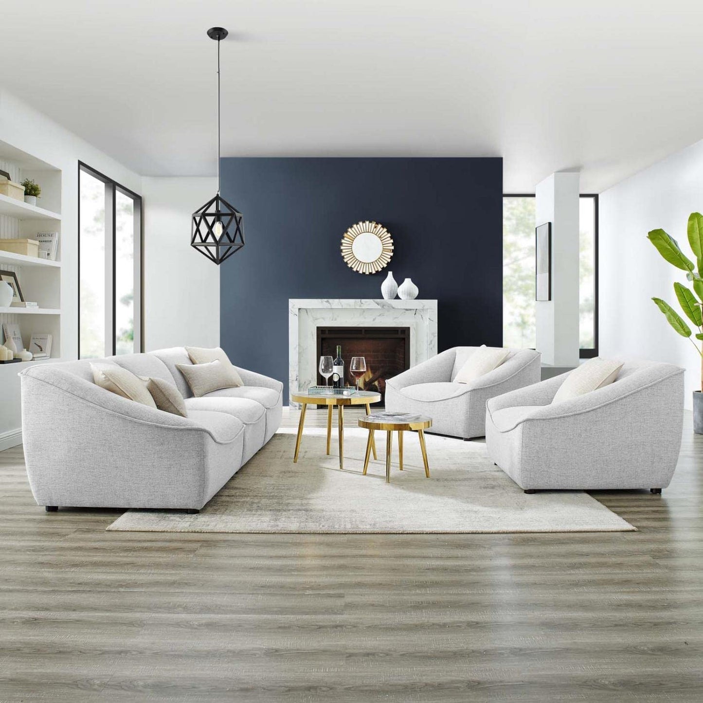 kitchen and dining room sets | CasaFoyer Comprise Upholstered 5-Piece Living Room Furniture Set | French Piping | Plush Seating | Solid Wood Construction | casafoyer.myshopify.com