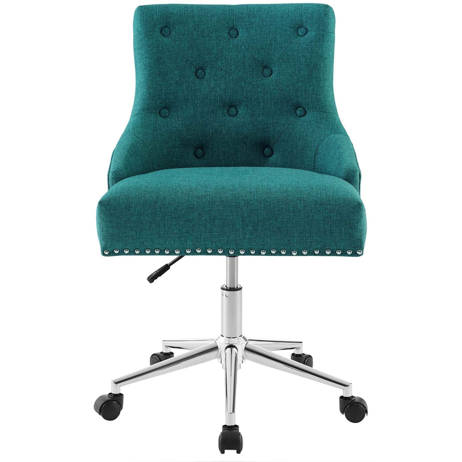 home office desk chairs | CasaFoyer Regent Button Tufted Upholstered Fabric Swivel Office Chair | Timeless Elegance | Metal Nailhead Trim | Padded Seat & Back | Chrome Base | 360 Swivel & Height Adjustment | Teal | casafoyer.myshopify.com