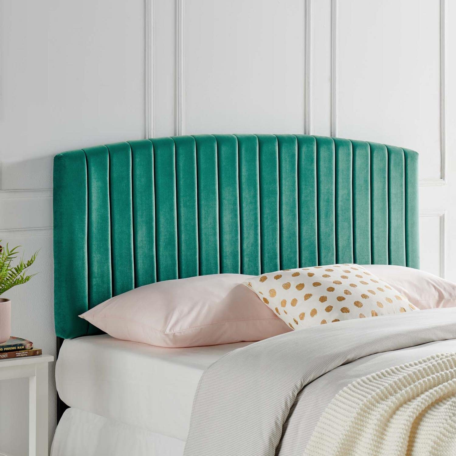 Bed | CasaFoyer Rebecca Twin Channel Tufted Performance Velvet Upholstered Headboard | Elegant, Durable, Comfortable | Teal | casafoyer.myshopify.com