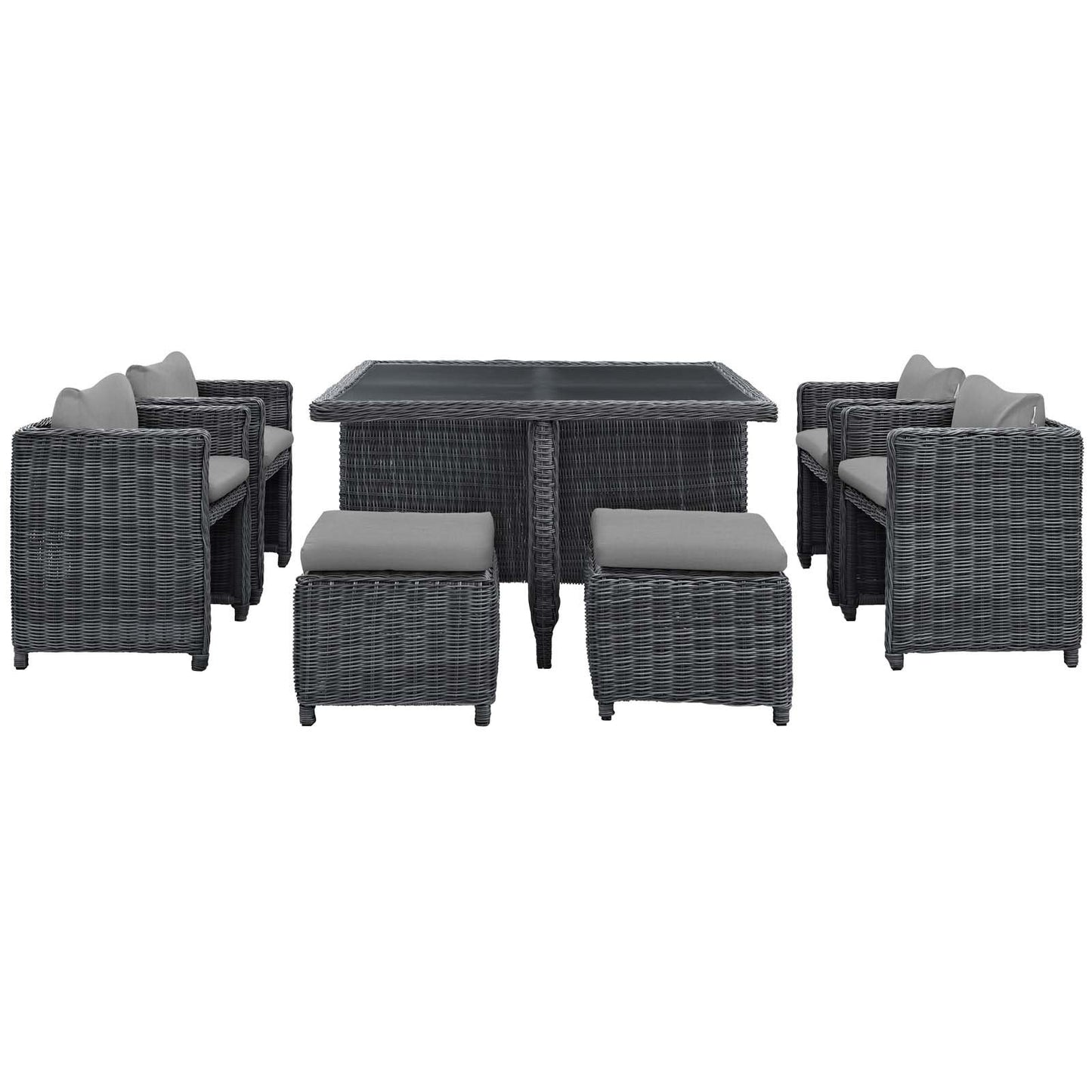 Dining Table | Summon Outdoor Patio Furniture Dining Set | Ultimate Comfort & Quality | Two-Tone Rattan | Sunbrella Cushions | UV Protection | Aluminum Frame | 4 Stools, 4 Chairs, 1 Table | casafoyer.myshopify.com