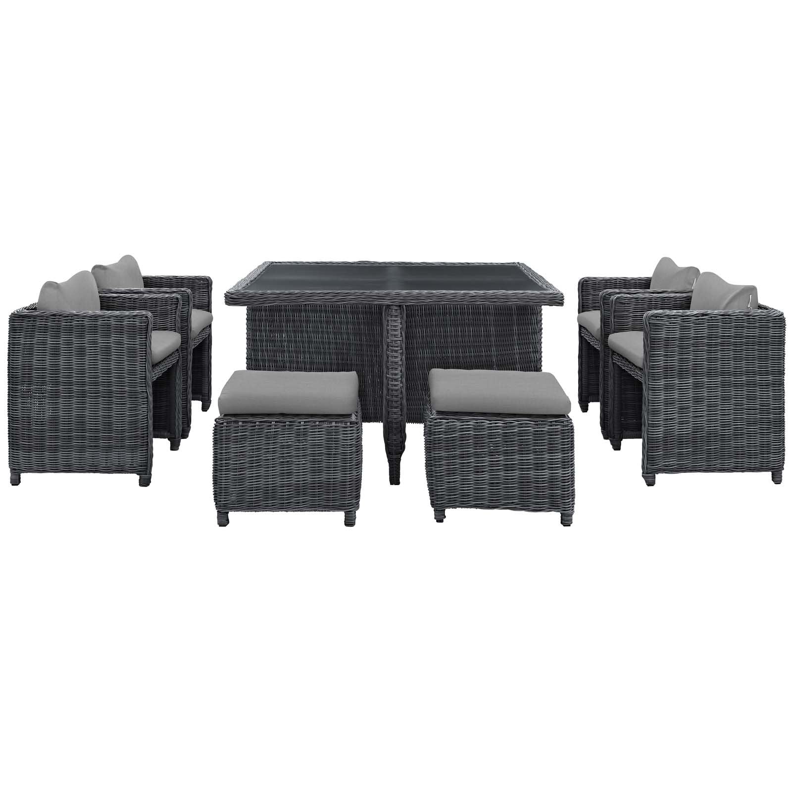 Dining Table | Summon Outdoor Patio Furniture Dining Set | Ultimate Comfort & Quality | Two-Tone Rattan | Sunbrella Cushions | UV Protection | Aluminum Frame | 4 Stools, 4 Chairs, 1 Table | casafoyer.myshopify.com