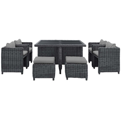 Dining Table | Summon Outdoor Patio Furniture Dining Set | Ultimate Comfort & Quality | Two-Tone Rattan | Sunbrella Cushions | UV Protection | Aluminum Frame | 4 Stools, 4 Chairs, 1 Table | casafoyer.myshopify.com