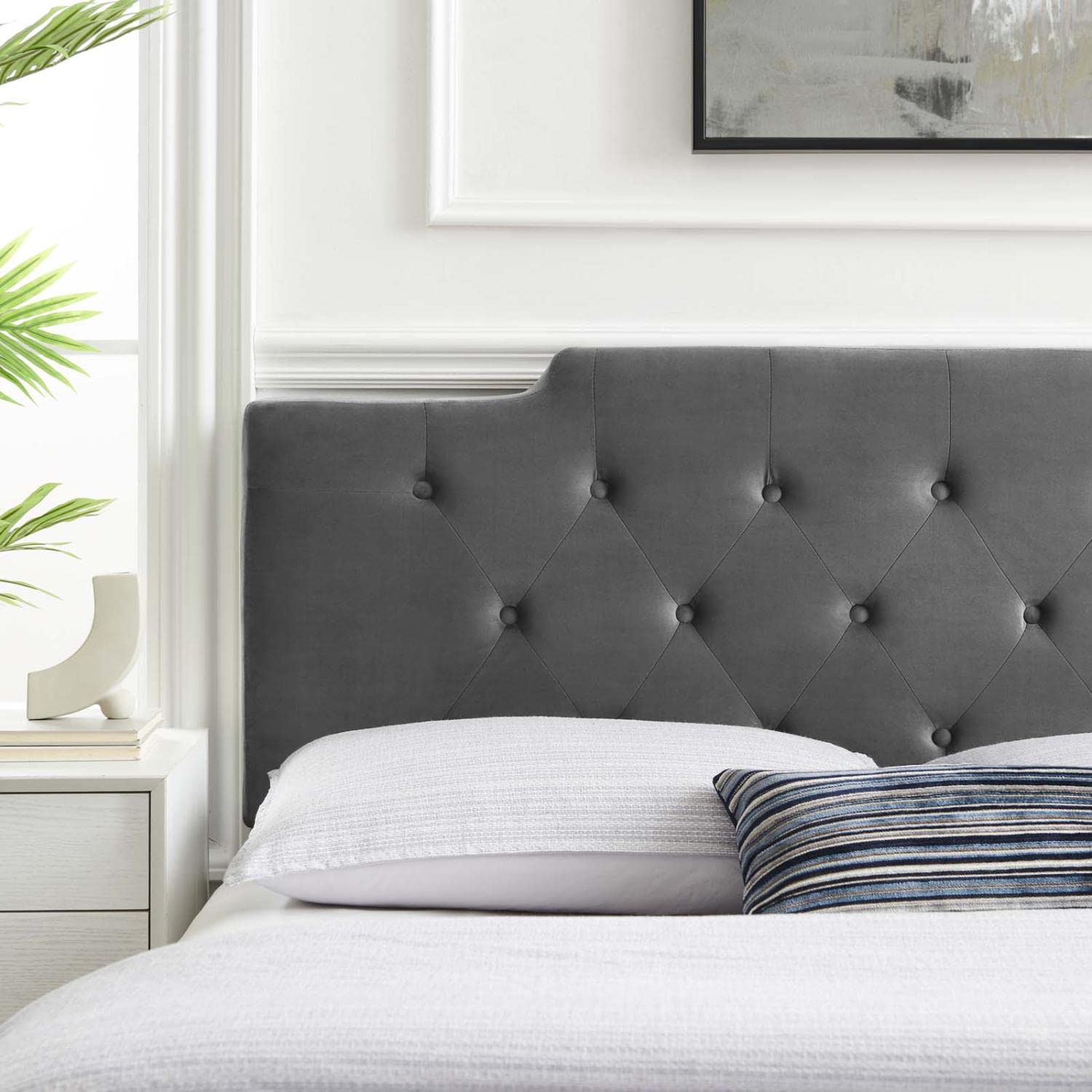 Bed | CasaFoyer Juliet Tufted Performance Velvet Full/Queen Headboard | Vintage Elegance | Diamond Button Tufting | Plush Padding | Stain-Resistant | Height-Adjustable | casafoyer.myshopify.com