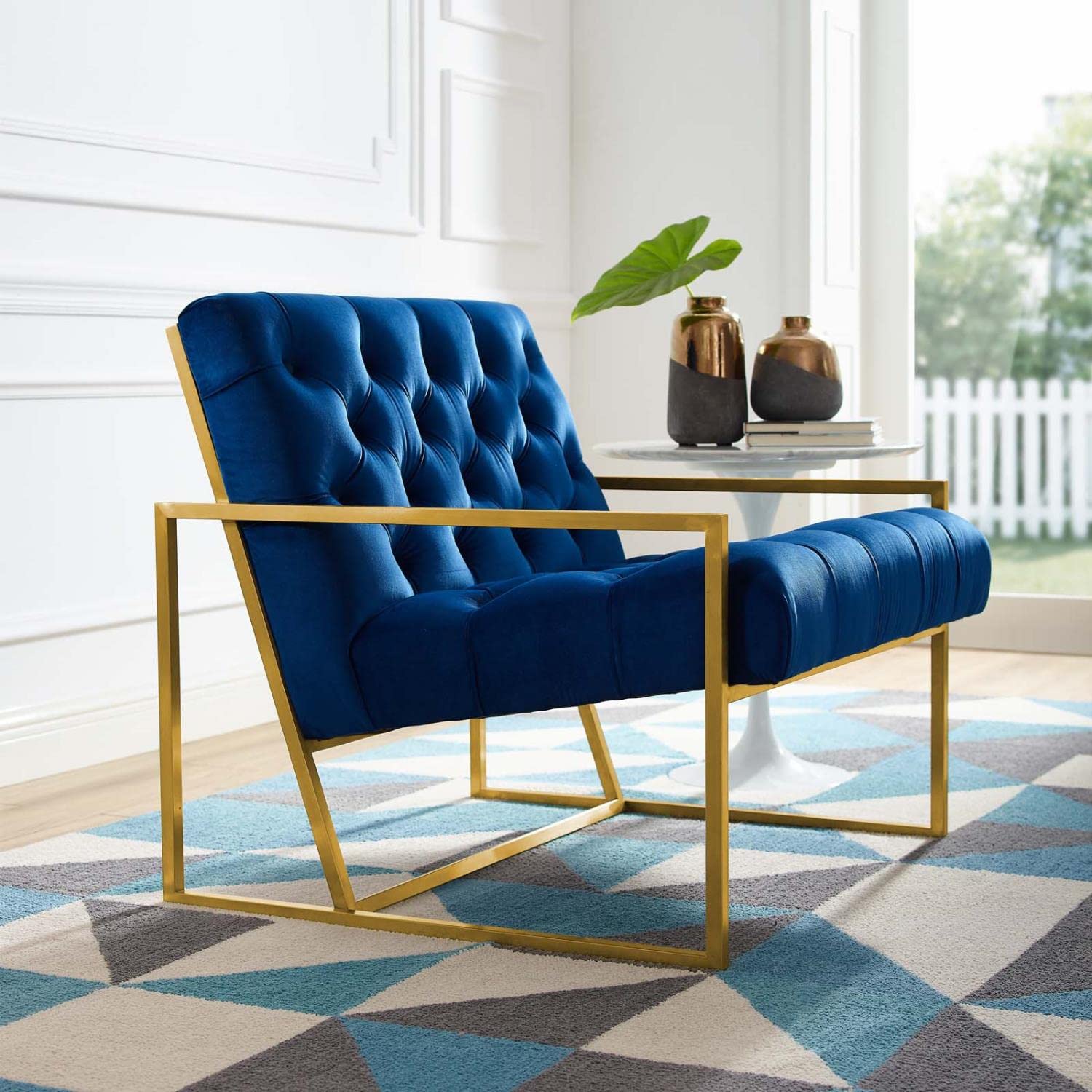 home office desk chairs | CasaFoyer Bequest Performance Velvet Accent Chair | Gold Stainless Steel Frame | Stain-Resistant Velvet | Button Tufted | Fully Assembled | 331 lbs Capacity | casafoyer.myshopify.com