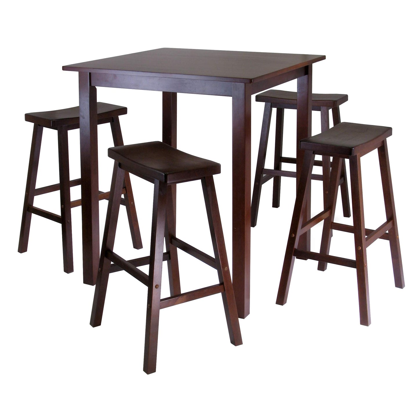 childrens table and chair sets | CasaFoyer Parkland High Table Set | Walnut Finish | 5-Piece with 4 Saddle Seat Chairs | Compact Dimensions | Rustic Design | casafoyer.myshopify.com