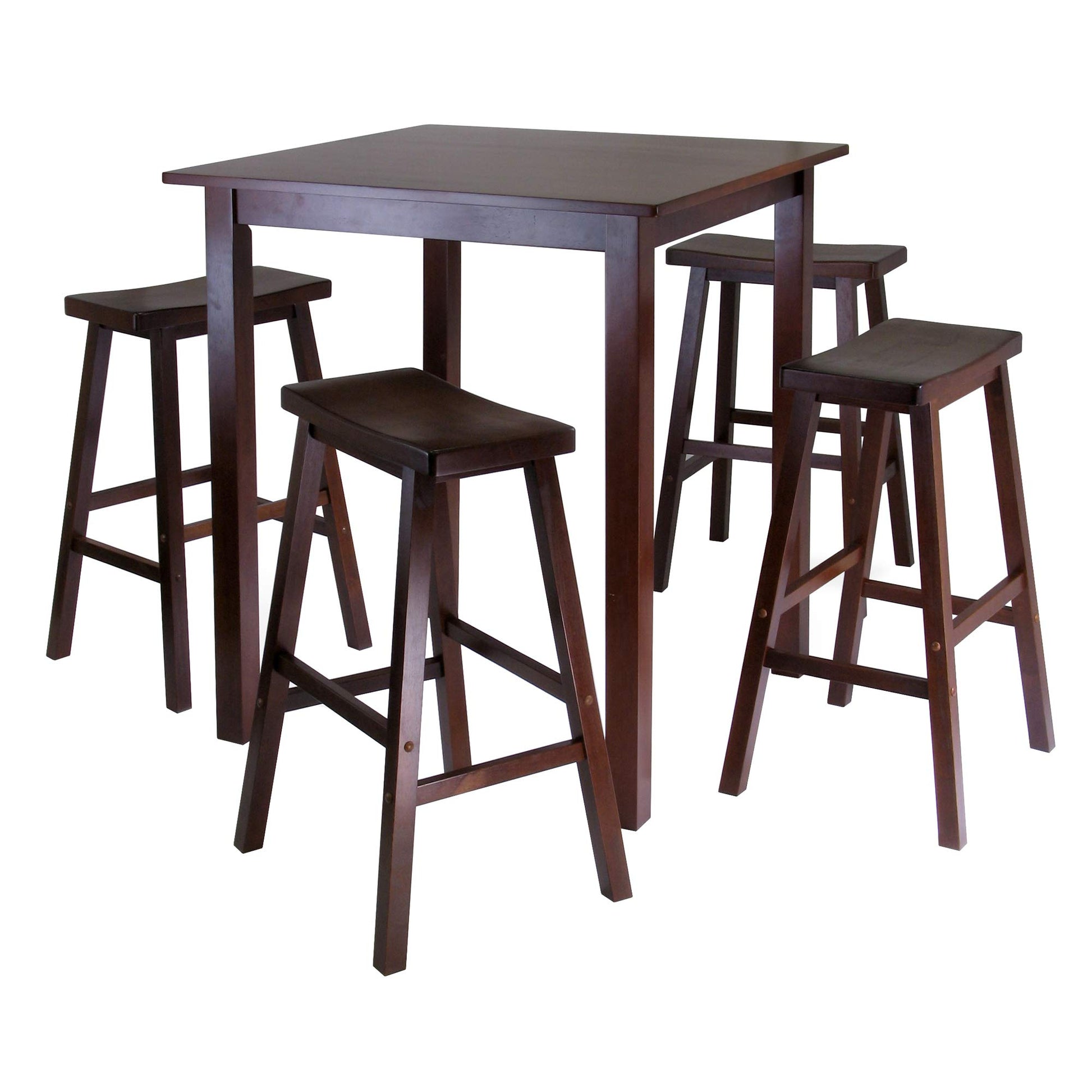 childrens table and chair sets | CasaFoyer Parkland High Table Set | Walnut Finish | 5-Piece with 4 Saddle Seat Chairs | Compact Dimensions | Rustic Design | casafoyer.myshopify.com