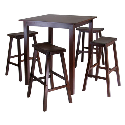 childrens table and chair sets | CasaFoyer Parkland High Table Set | Walnut Finish | 5-Piece with 4 Saddle Seat Chairs | Compact Dimensions | Rustic Design | casafoyer.myshopify.com