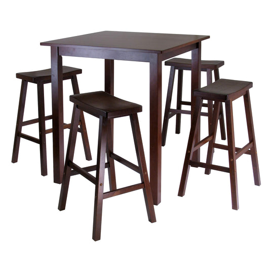 childrens table and chair sets | CasaFoyer Parkland High Table Set | Walnut Finish | 5-Piece with 4 Saddle Seat Chairs | Compact Dimensions | Rustic Design | casafoyer.myshopify.com