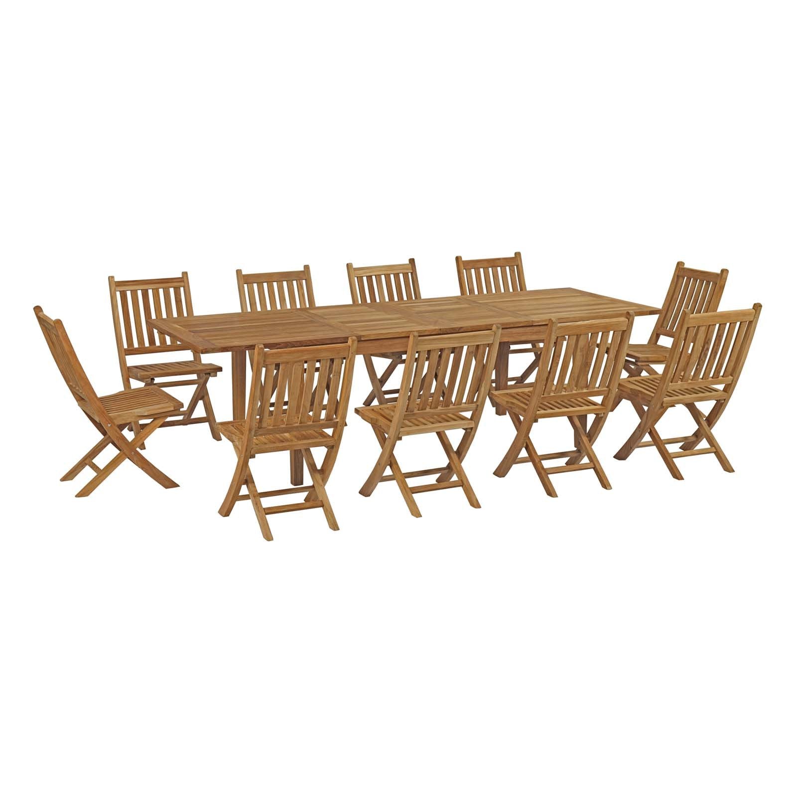kitchen and dining room sets | CasaFoyer Premium Teak Wood Outdoor Set | Marina Collection | 11 Piece Patio Dining Set | Table & 10 Side Chairs | All-Weather Cushions | Durable & Timeless Design | casafoyer.myshopify.com